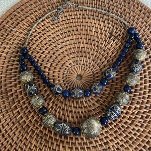 Bajalia Cloisonné Necklace Purple & Brass‎